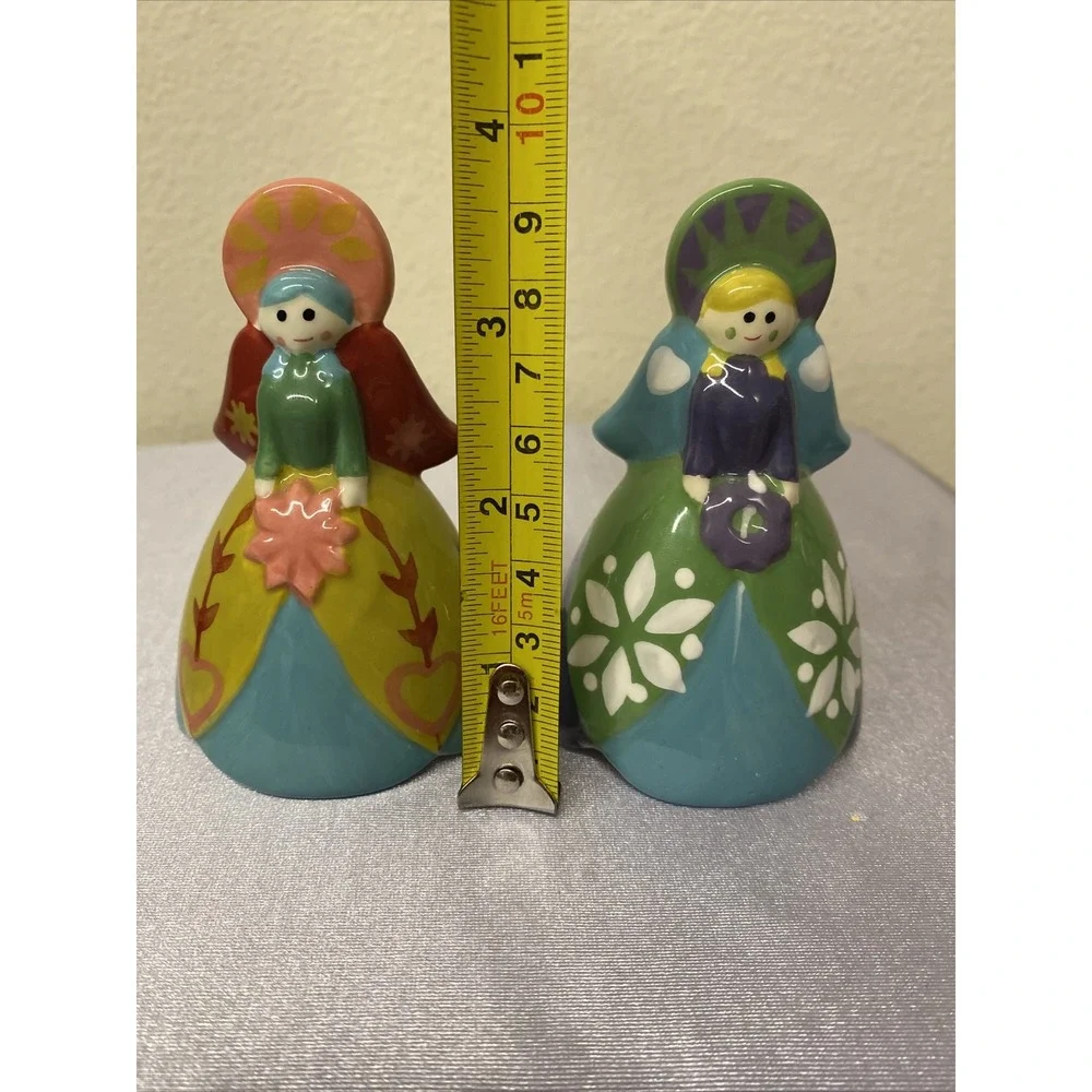 World Market Salt & Pepper Shakers Folkloric Colorful Angels Figurines